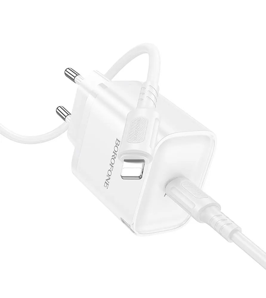 Мережевий зарядний пристрій Borofone BA84A Single port fast charger set 1USB-C PD/QC 30W Type-C to Lightning 1 м White (36178_3606877)
