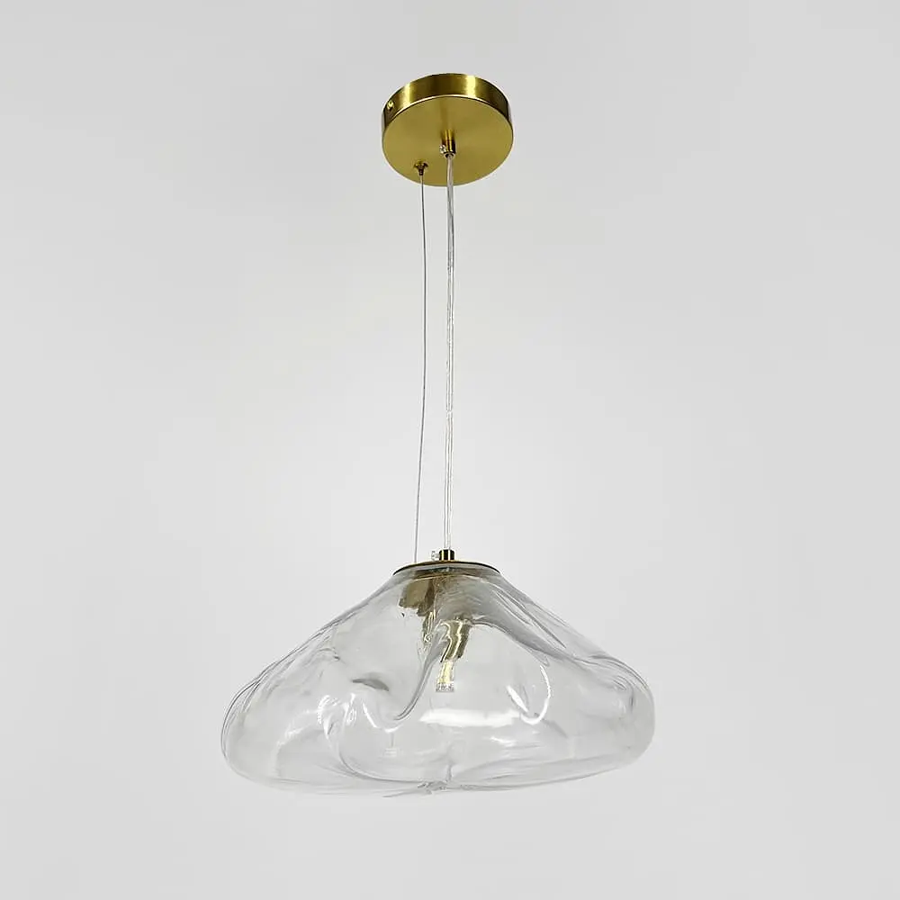 Скляний прозорий підвіс з легкими вигинами у латунному корпусі Ø 30 см | Line F | Арт. MJ82-300 AB+CL - фото 4
