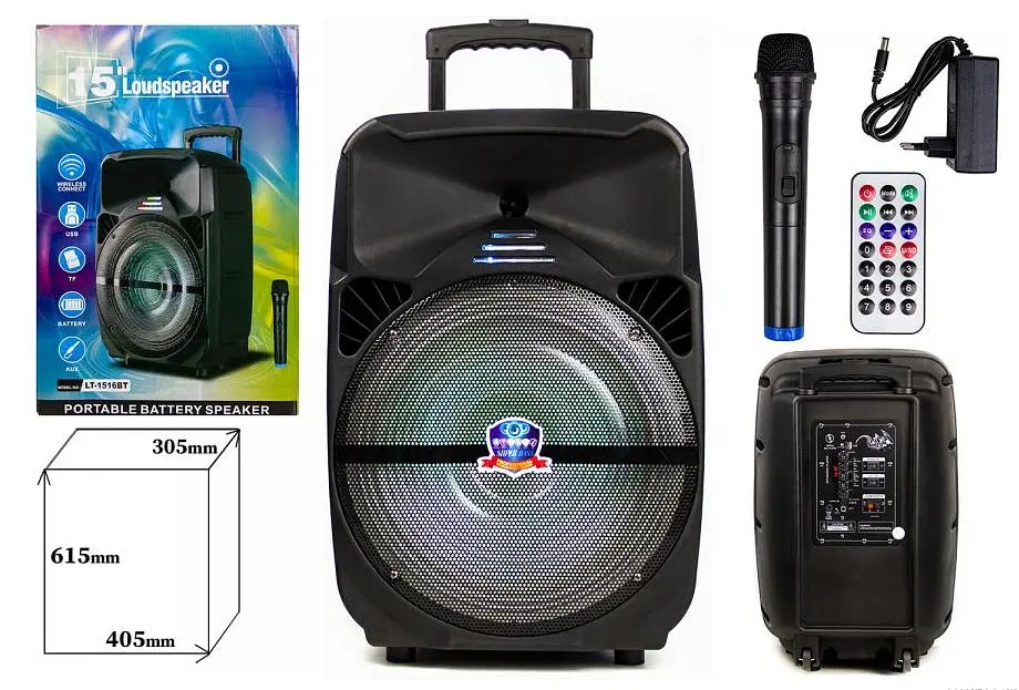 Колонка Big LT-1516 bluetooth + микрофон (405х305х615) BT USB/MP3/FM/TWS black - фото 6