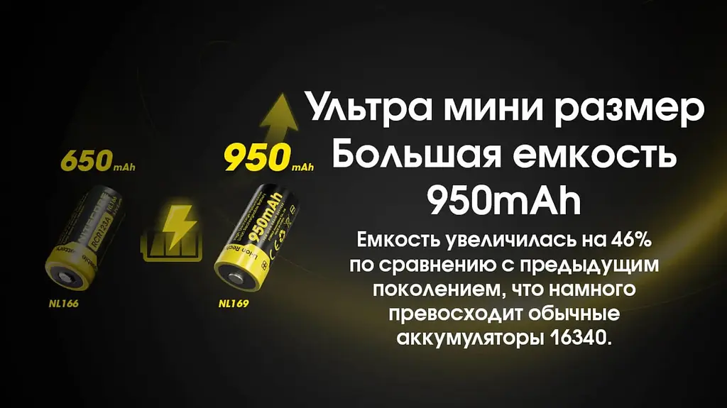 Акумулятор захищений Nitecore Li-Ion CR123A NL169 950mAh 3.6V Чорно-жовтий (2465636015) - фото 7