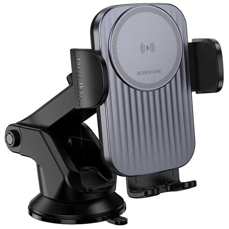 Автотримач з БЗП Borofone BH222 Leading 15W (center console) Black/Metal gray - фото 4