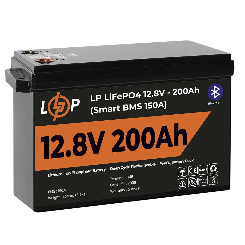 Акумулятор LP LiFePO4 12V (12,8V) - 200 Ah (2560Wh) (Smart BMS 150А) з BT пластик - фото 4