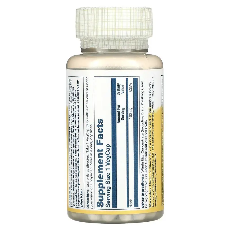 Ниацин (B-3) Niacin 100 mg 100 капсул Solaray vit0005295 - фото 2