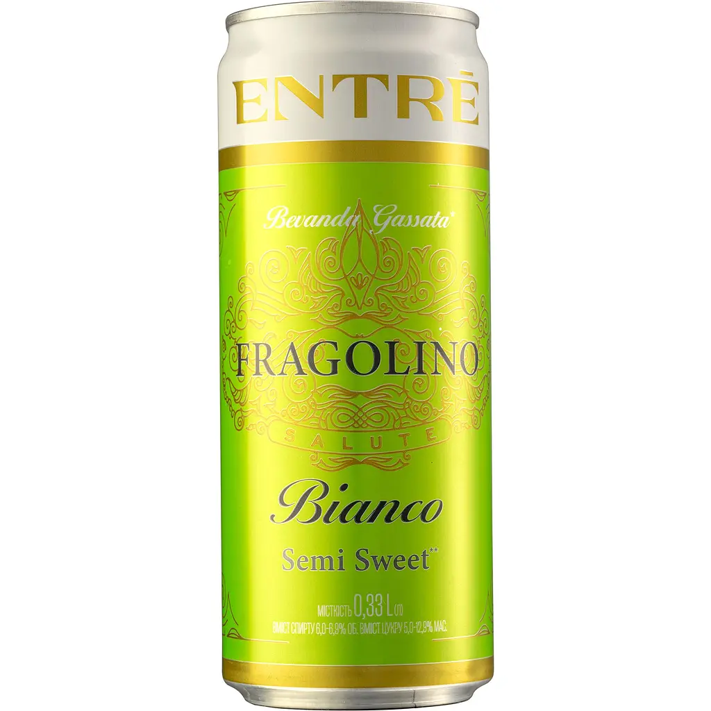 Напій винний слабоалкогольний Entre Fragolino Bianco Semi Sweet газований напівсолодкий білий 6-6.9% 0.33 л х 20 шт. - фото 2