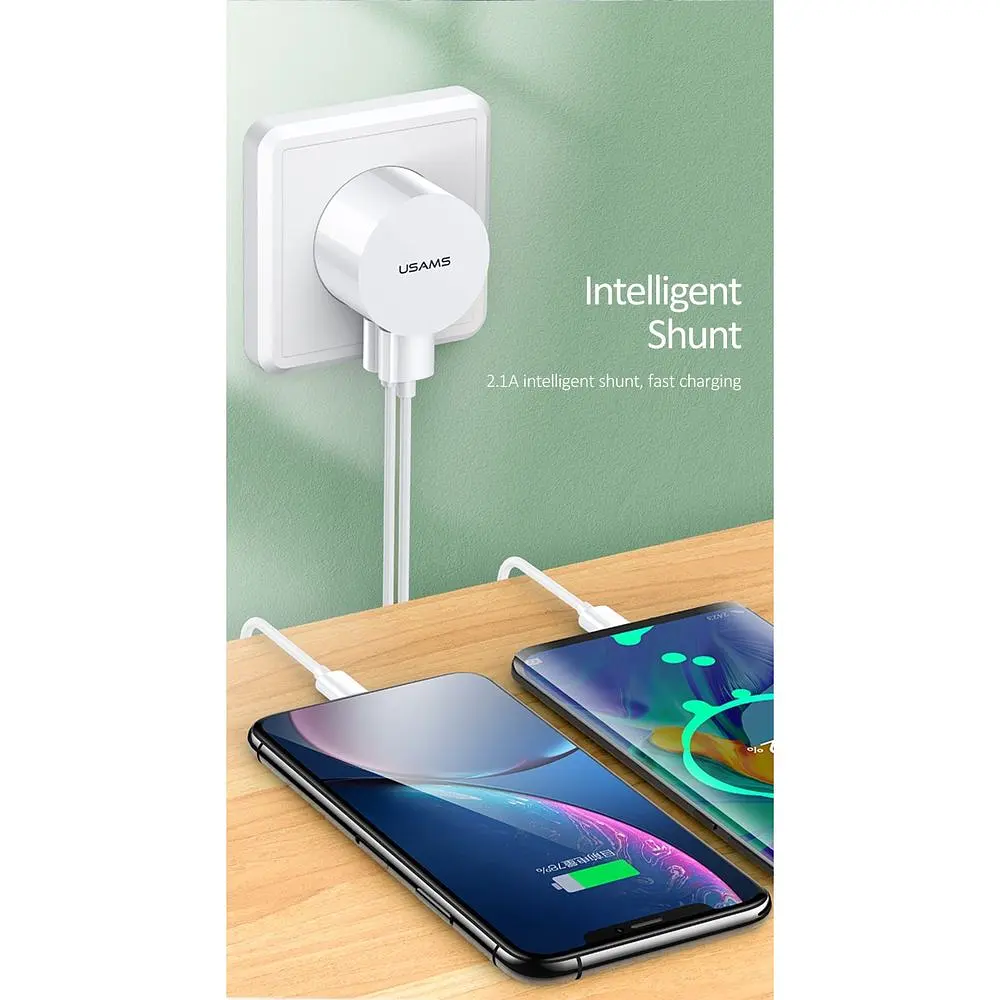 Сетевое зарядное устройство Usams T20 2USB 2.1A (White) [49646] - фото 3