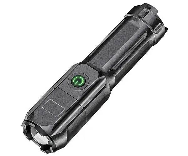Світлодіодний ліхтарик з телескопічним зумом USB, акумуляторний, чорний - фото 3