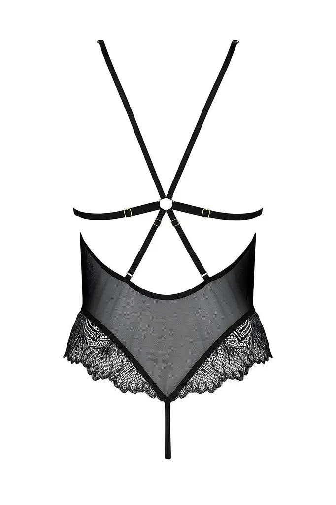 Сетчатое боди с кружевным лифом Passion DELIENA Body S/M black - фото 4