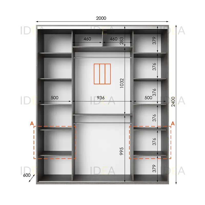 Шафа-купе Idea серія 3 200 x 60 x 240 см Венге темний Дзеркало - фото 2