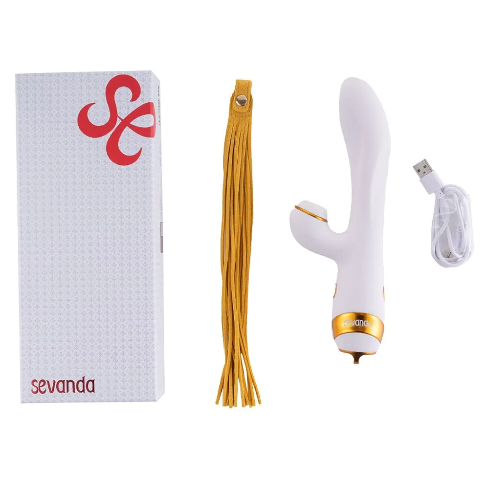 Вібратор-кролик з пульсацією та флогером LOCKINK SEVANDA Whip Vibrating Massage Wand, біло-золотий - фото 8