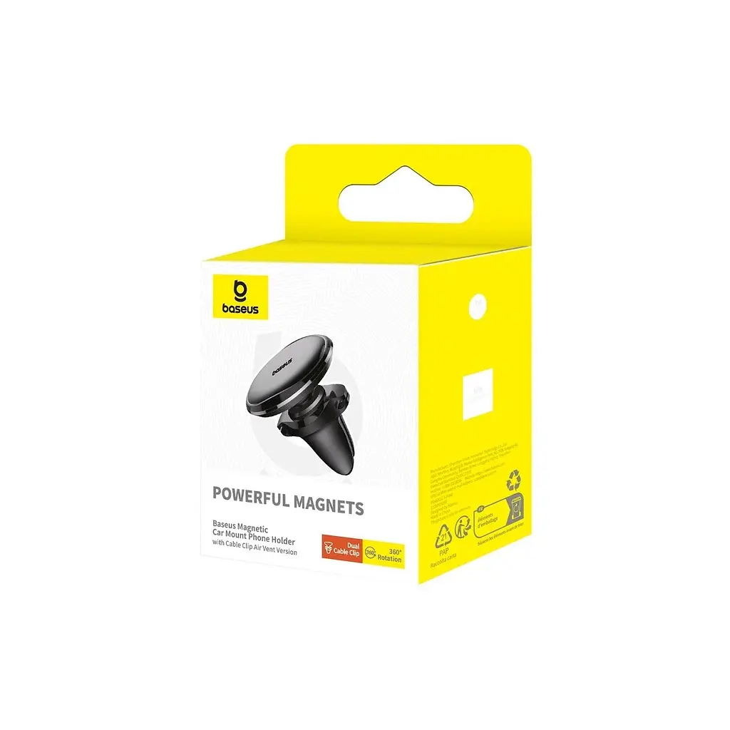 Універсальний автотримач Baseus Magnetic Car Mount Phone Holder with Cable Clip Air Vent Version Cluster Black (C40141201113-00) - фото 7
