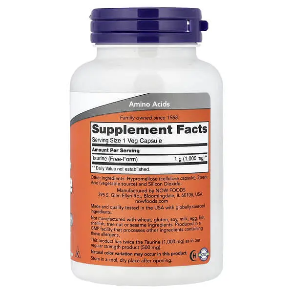 Таурин Taurine 1000 mg 100 капсул NOW vit0004865 - фото 2