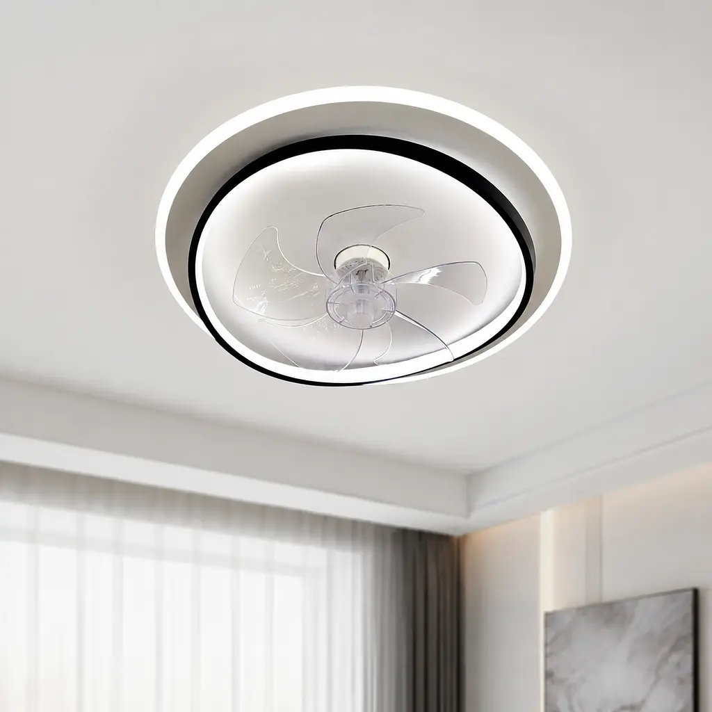 Стельова LED-люстра-вентилятор Artlight WG5088C BK+WH, біла з чорною окантовкою, 50 Вт, від 10-18 м²