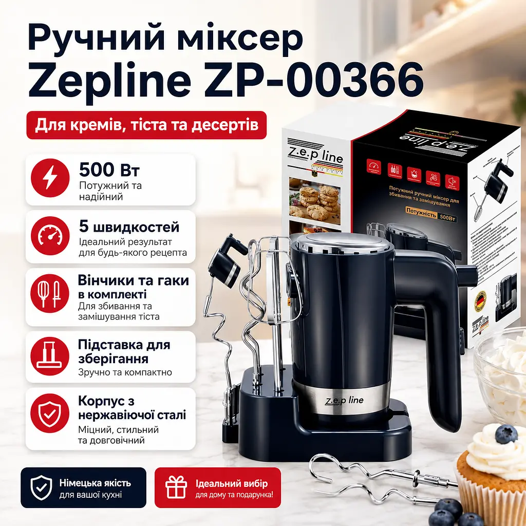 Потужний ручний міксер для збивання та замішування 500 Вт Zepline ZP-00366 - фото 2