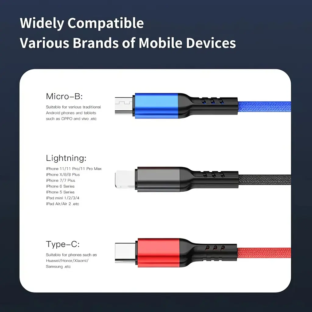 Шнур для заряджання телефону кабель lightning micro usb type c для заряджання Awei CL-971 - фото 3