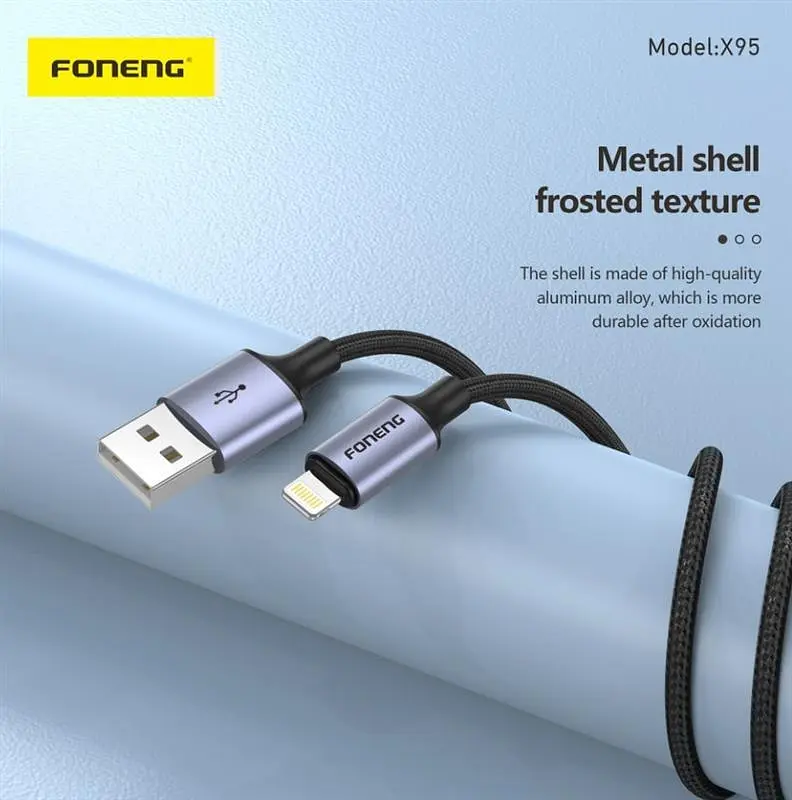 Кабель Foneng X95 Metal Head Braided Cable (3A) USB - Lightning (M/M), 1.2 м, Чорний (X95-CA-IP) - фото 2