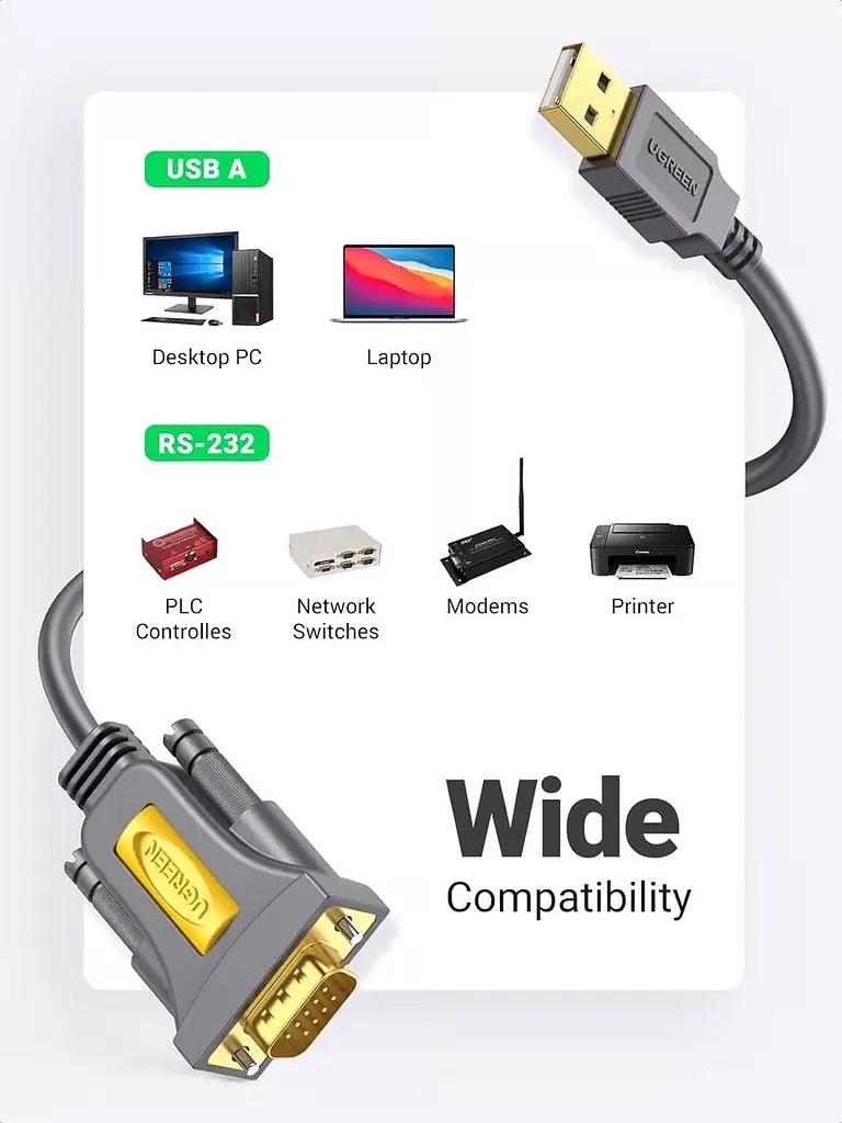 Кабель Ugreen CR104 USB-A male to DB9 RS-232 male adapter Cable 3 метри чорний (UGR-20223) - фото 6