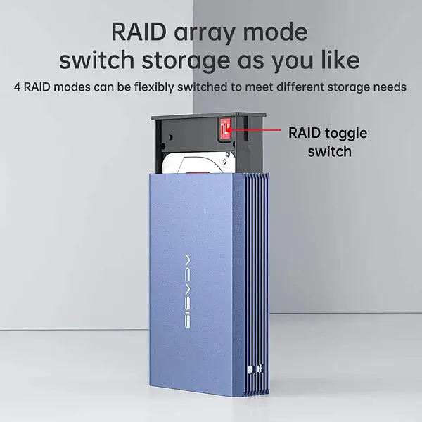 Корпус для жорстких дисків ACASIS EC-7252 USB 3.0 з підтримкою RAID до 12 ТБ для SATA HDD/SSD 2,5 дюйма (Синій) - фото 5