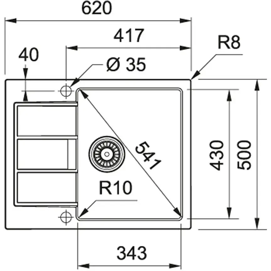 Кухонная мойка Franke Sirius, тектонайт, прямоугольник, с крылом, 620х500х200мм, чаша - 1, накладная, SD2 611-62, черный - фото 2