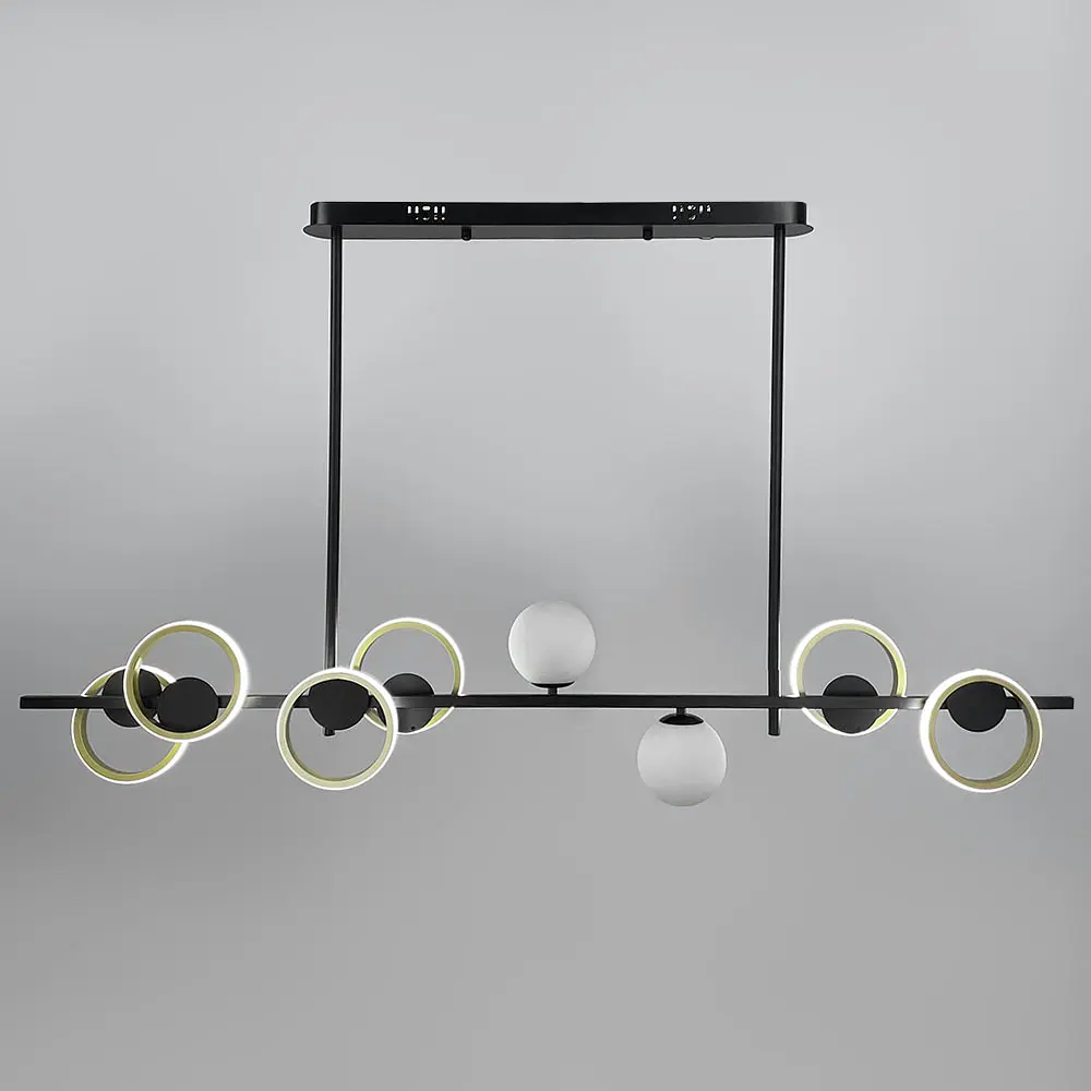 Удлиненная черная люстра со светодиодными латунными кольцами 140 см | Ст. NO 5-1400 | Line F - фото 2