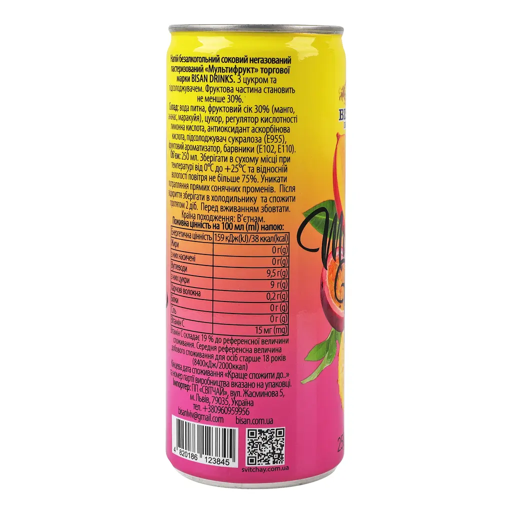 Напиток Bisan 30% fruit juice drink Mixed Fruit 250 мл  - фото 3