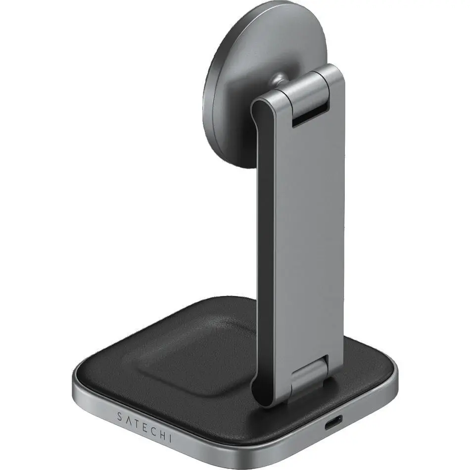 Бездротовий зарядний пристрій Satechi 2-in-1 Foldable Qi2 Wireless Charging Stand Space Gray (ST-Q21FM) - фото 2