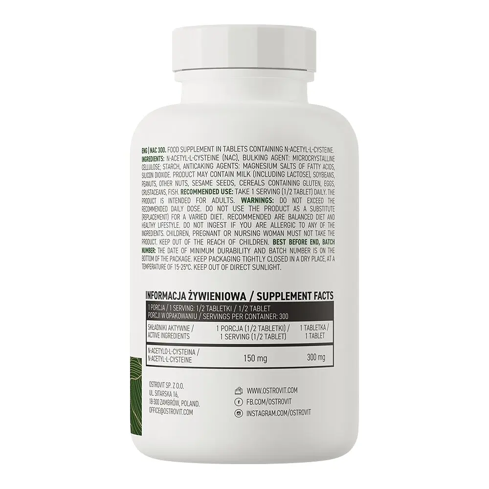 N-ацетилцистеїн OstroVit Vege NAC 300 mg, 150 таблеток для антиоксидантного захисту - фото 2