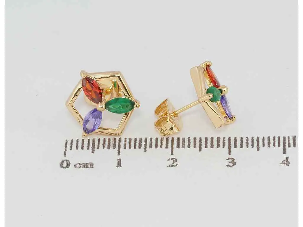 Сережки Xuping Позолота 18K пусети "Квітковий орнамент із різнокольорового цирконію" (089165) - фото 2