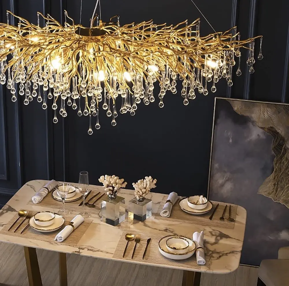 Удлиненная роскошная люстра со стеклянными подвесами Ст. 616L-1500 GD (MD 9005) | Line F - фото 6