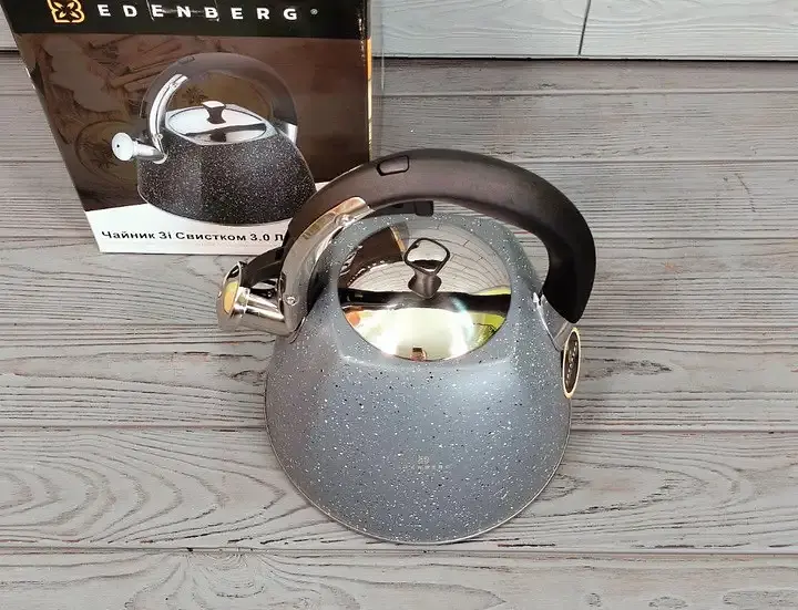 Чайник Edenberg EB-3541W зі свистком нержавіюча сталь з мармуровим покриттям 3 л сірий - фото 2