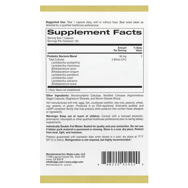 Пробіотики та пребіотики LactoBif Probiotics 5 Billion CFU 120 капсул CGN vit0005085 - фото 2