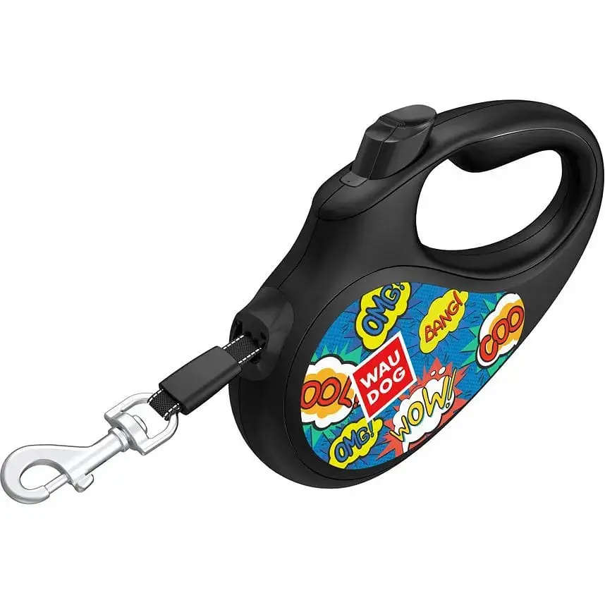 Повідець-рулетка для собак Waudog R-leash Вау, світловідбиваючий, L, до 50 кг, 5 м, чорний - фото 2