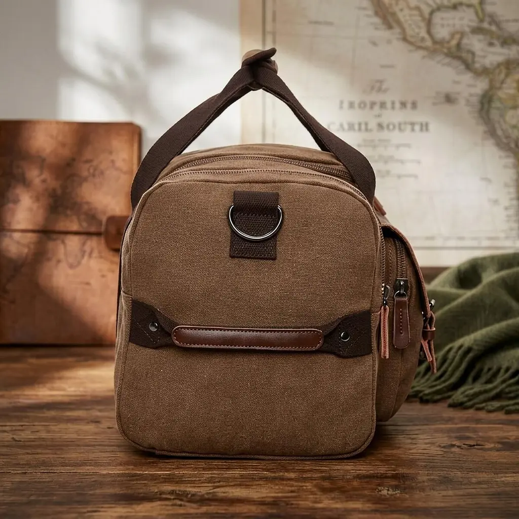 Дорожня сумка текстильна з кишенею 20193 Vintage коричнева - фото 3