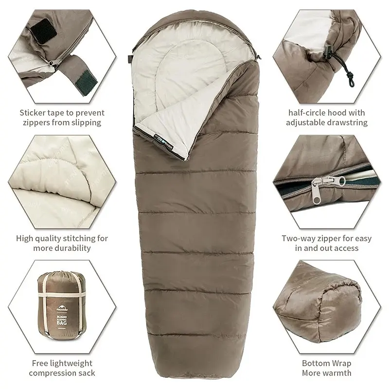 Спальник Naturehike MJ 600 (CNK2300SD014) -5°C з капюшоном - коричневий - фото 3