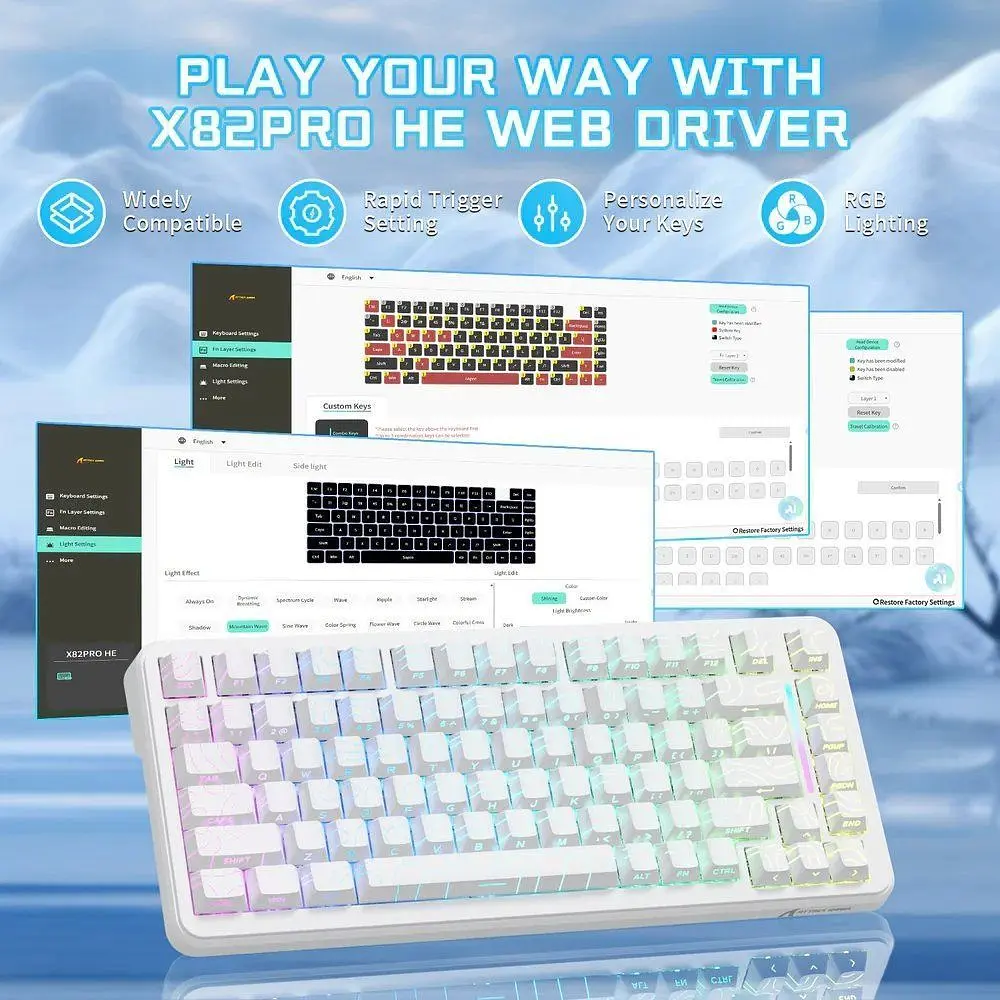 Клавіатура Attack Shark X82 Pro RGB HE Magnetic Switch Wireless White Contour Line (AS-6972792470702-WCL) [166727] - фото 8