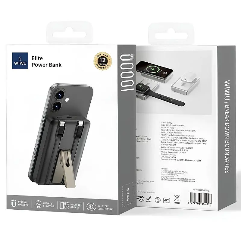 Портативный зарядный устройство Power Bank Wiwu Wi-P056 22,5 Вт + PD20W с зарядкой + iWatch с кабелем 10000 мАч Black - фото 3