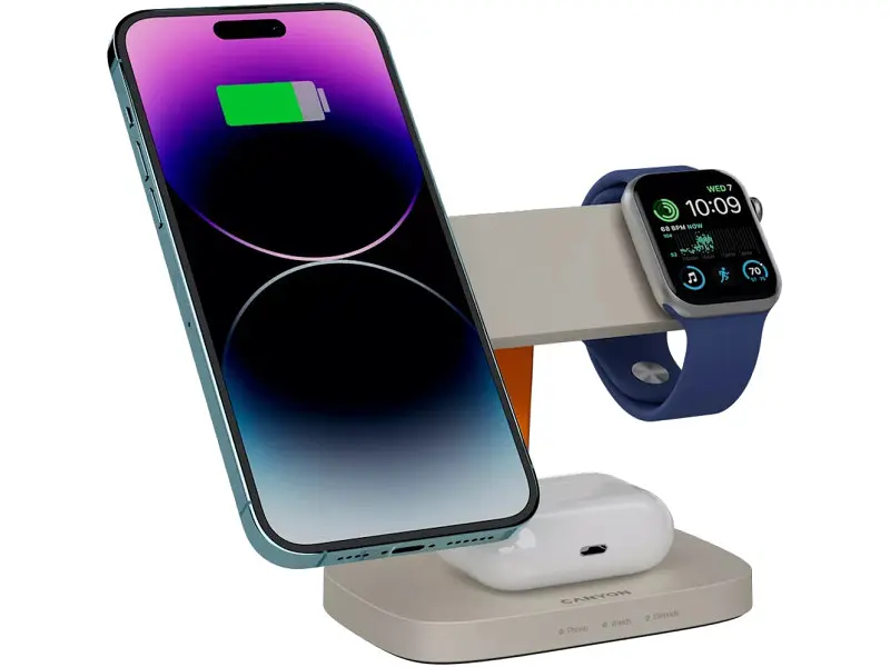Бездротовий зарядний пристрій Canyon Hexagon WCS-310 Wireless Charging Station Light Gray/Orange (CNS-WCS310LGOR) - фото 8