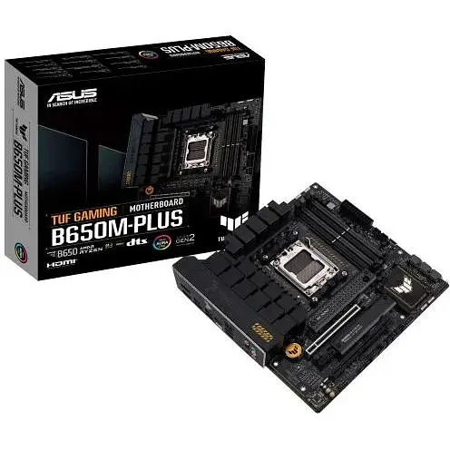 Материнська плата Asus AM5 TUF Gaming B650M-PLUS, B650, 4xDDR5, Int.Video (CPU), 4xSATA3, 2xM.2, 2xPCI-E 4.0 16x, 1xPCI-E 4.0 1x, Realtek 7.1, Realtek 2.5Gb, 6xUSB3.2/6xUSB2.0, HDMI/DP, MicroATX - фото 2