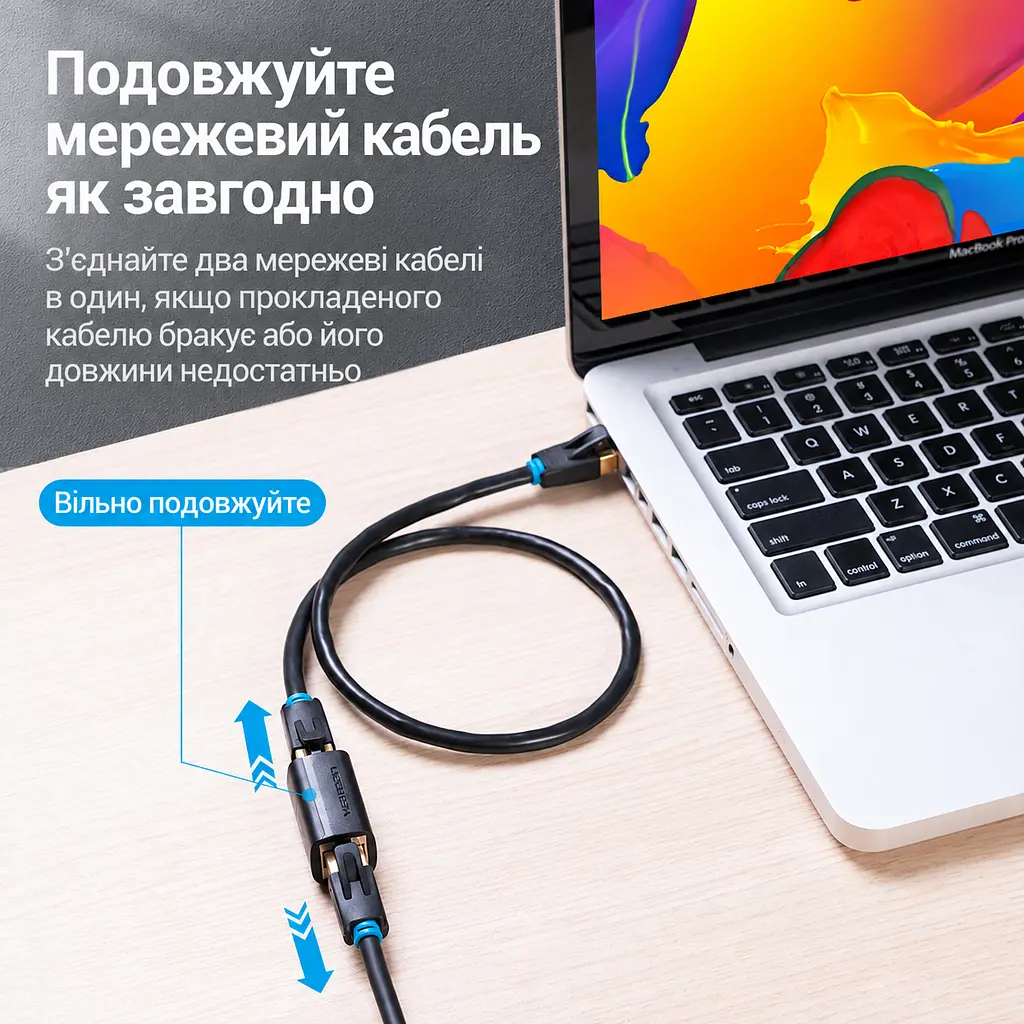 Мережевий з’єднувач Keystone для подовження кабелю Vention Ethernet-муфта гнізда RJ45 мама-мама Cat.7 FTP для встановлення в настінну панель або патч-панель чорний (IPWB0) - фото 6