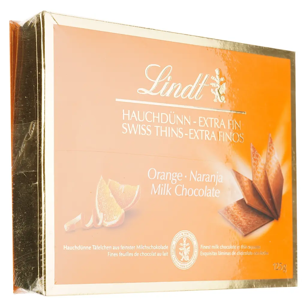Цукерки Lindt Milk Thins молочний шоколад з апельсином 125 г - фото 2