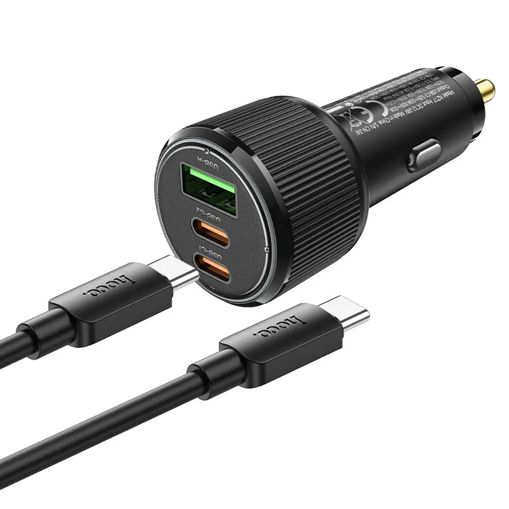 Автомобільний зарядний пристрій Hoco NZ17 USB/2 Type-C PD 75W чорний + кабель Type-C to Type-C - фото 5