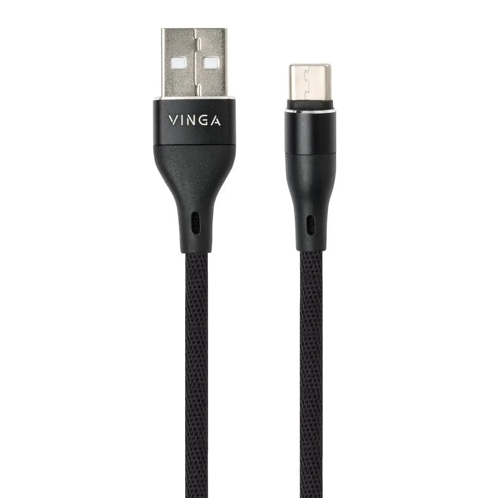 Дата кабель USB 2.0 AM to USB-C 1.0m cylindric nylon back Vinga (VCPDCTCCANB1BK) - фото 2