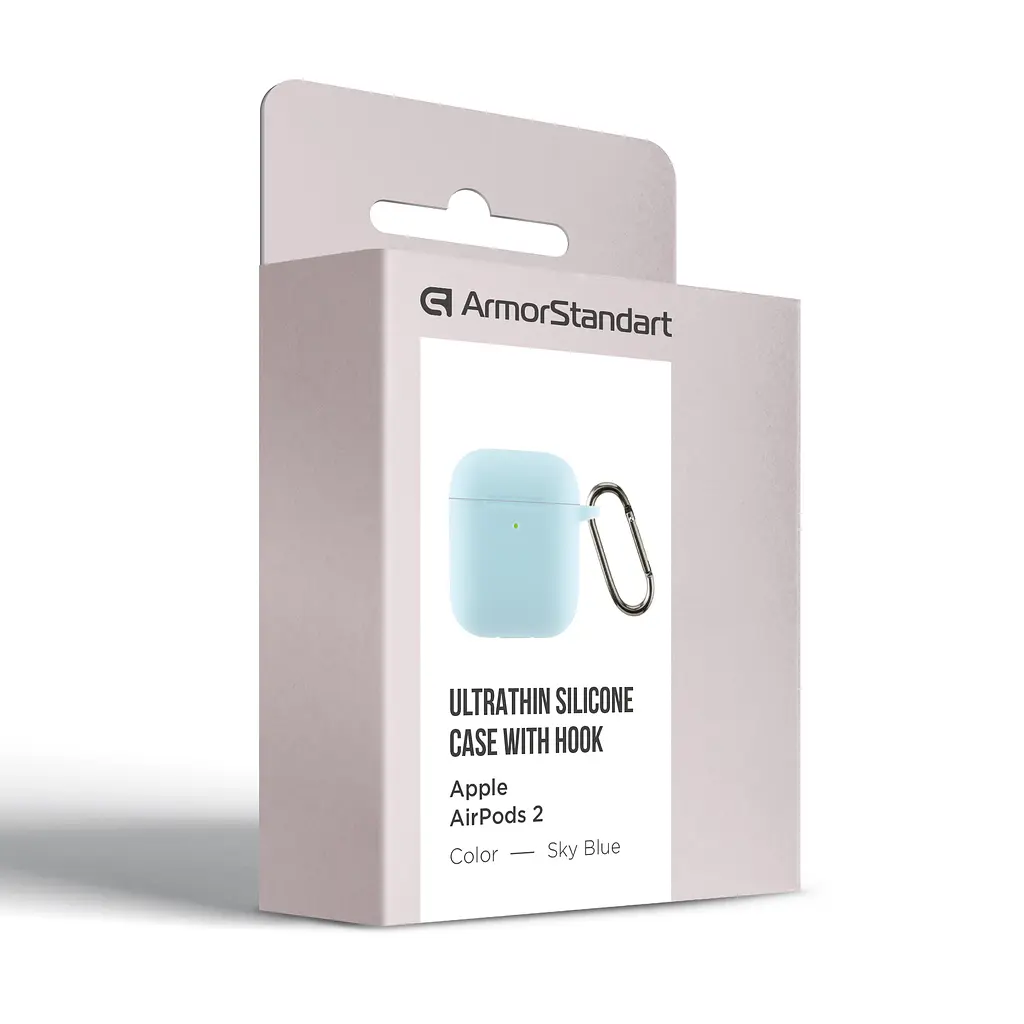 Силіконовий чохол для навушників Apple AirPods 2, Hang Case, блакитний, ультратонкий захисний кейс товщиною 2 мм, захист від подряпин, пилу та ударів, компактний, з карабіном для кріплення, ArmorStandart (ARM59692) - фото 3