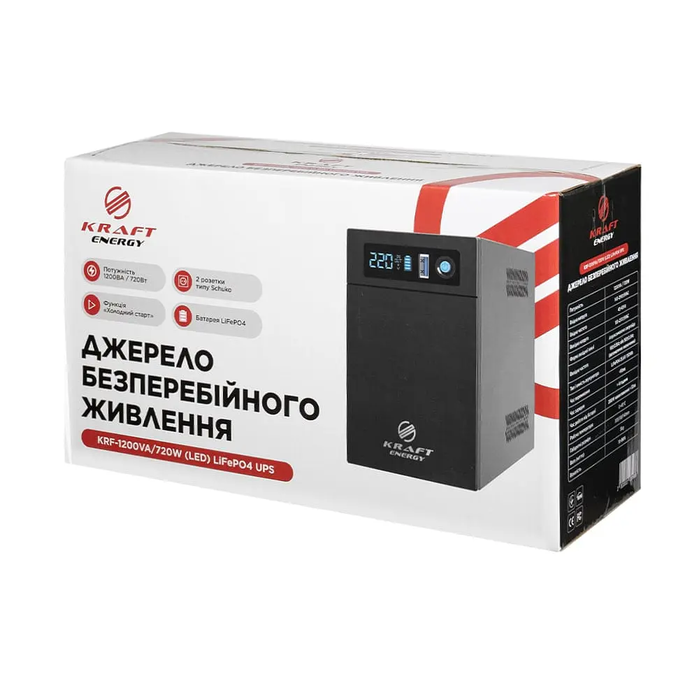 Джерело безперебійного живлення Kraft KRF-1200VA/720W(LED)LiFePO4 UPS (42-00166) - фото 6