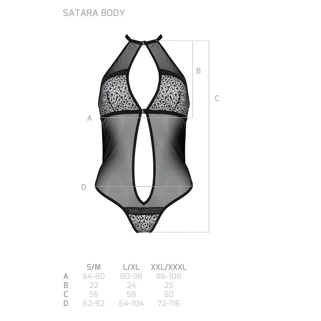Сітчасте боді з мереживом на грудях Passion SATARA BODY L/XL black - фото 5