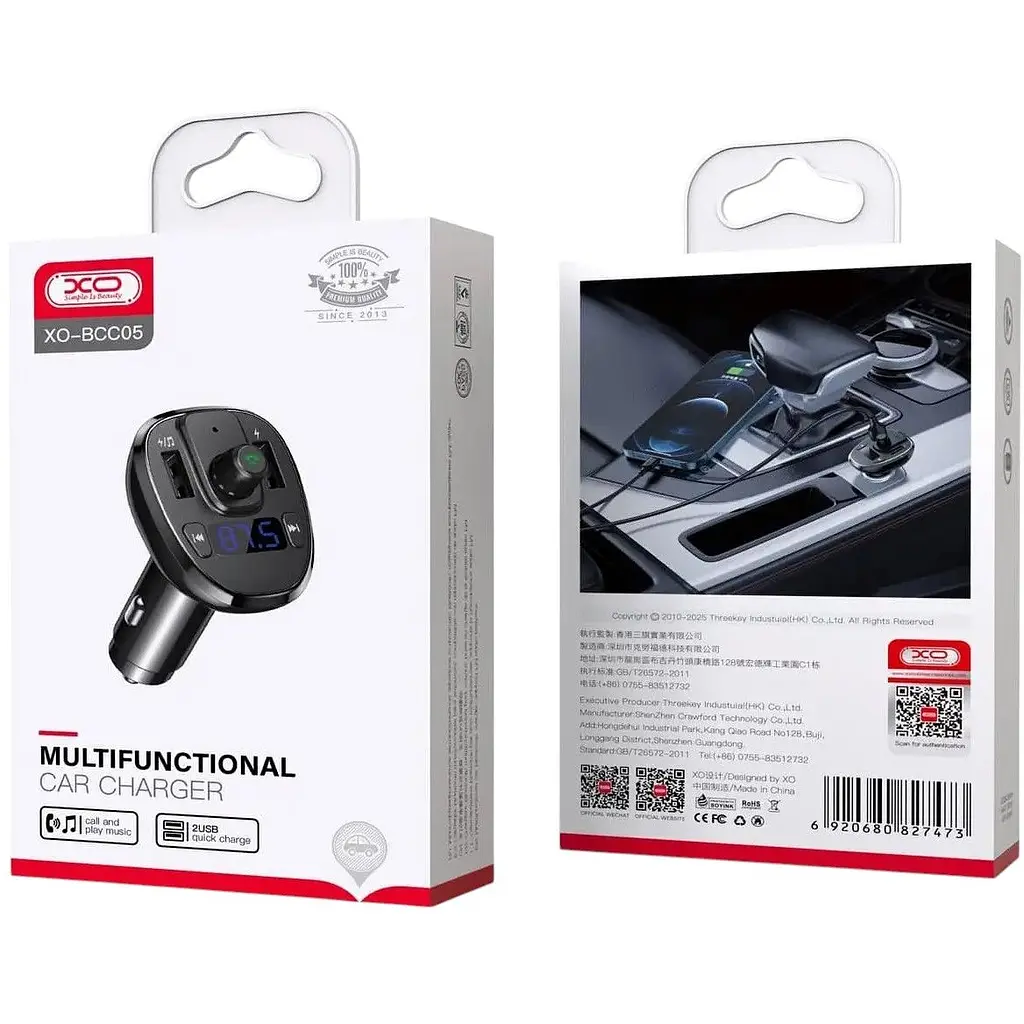 Автомобільний FM модулятор трансмітер XO BCC05 18W QC3.0 2 USB чорний - фото 4