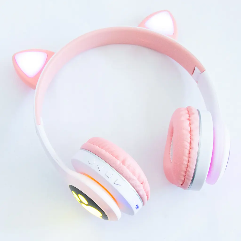 Блютуз-навушники з вушками Cat ear headphones VZV-23M Рожеві, дитячі бездротові навушники з підсвіткою - фото 3