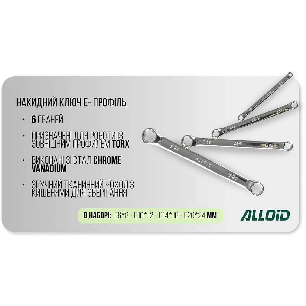 Набор накидных ключей Alloid Torx E6х8 E10х12 E14х18 E20х24, 4 шт. (NK-0624E) - фото 6
