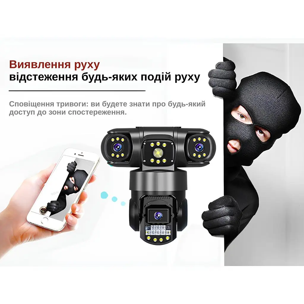 IP-камера уличная с тройным объективом XON Wi-Fi 1080P SmartCam (TCWEW23VB 3985) Черная - фото 4