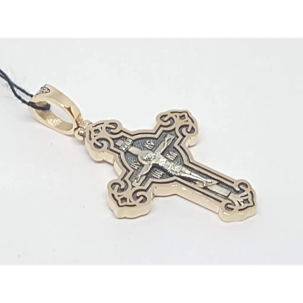 Золотой крестик Харьковская ювелирная фабрика. Николай Чудотворец/Распятие Христа. 11582-Ч - фото 3