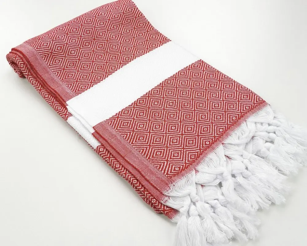 Рушник пештемаль Turkey Towel 100х180 см легкий великий для пляжу басейну бані сауни підстилка на дачу пікнік природу відпустку море ромб червоний - фото 4